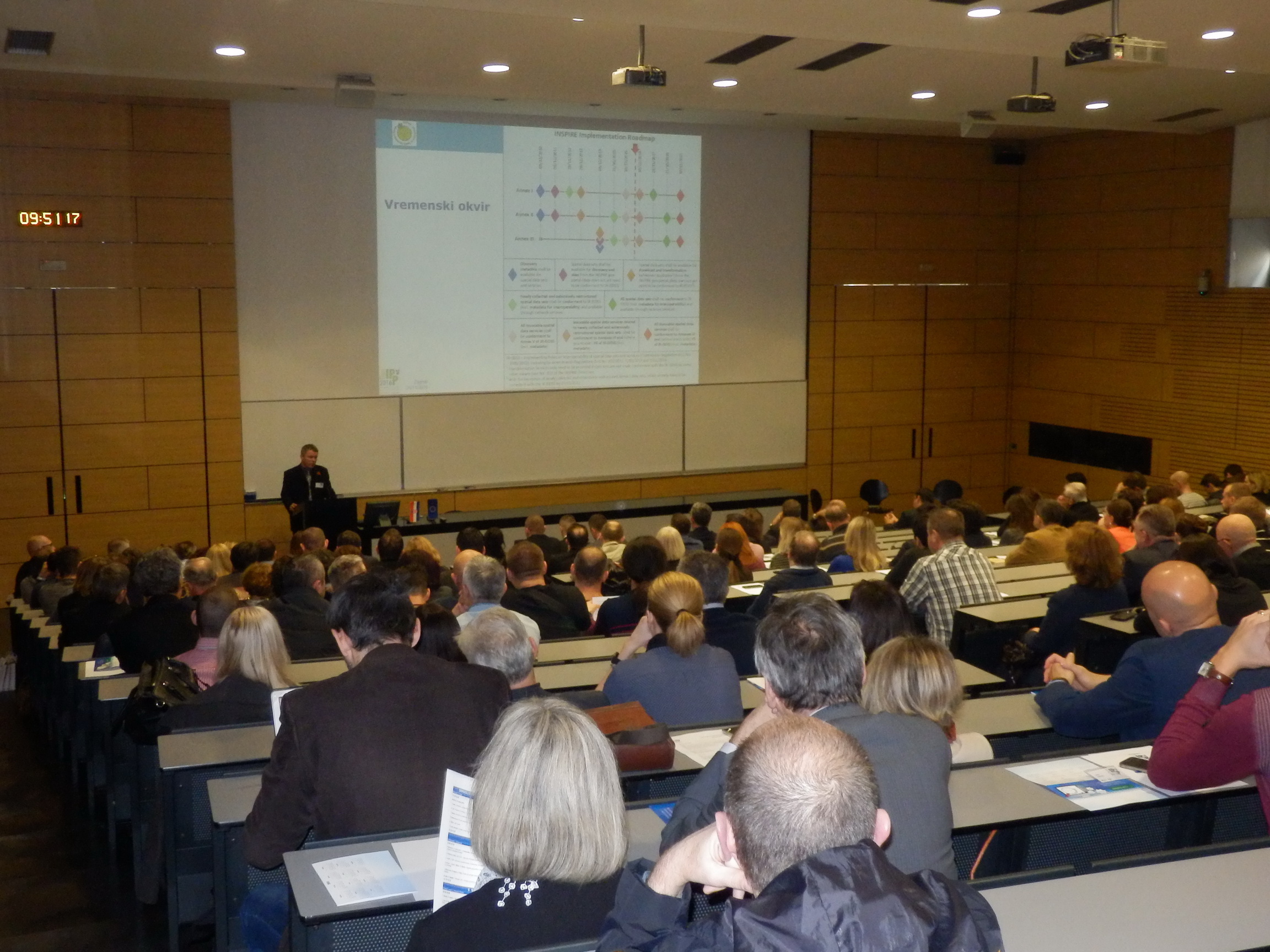 The picture shows the grand hall of the Faculty of Geodesy during the second day of the conference when the 8th NSDI and INSPIRE day were held. More than 170 participants attended.